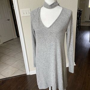 Grey key hole sweater dress